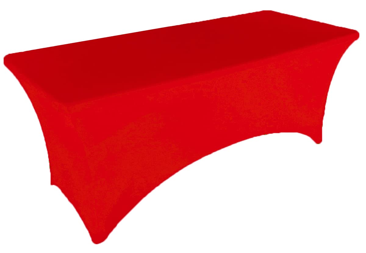 Gowinex 8Ft Red Stretch Spandex Table Cover Tablecloth For Rectangular Fitted Folding Table