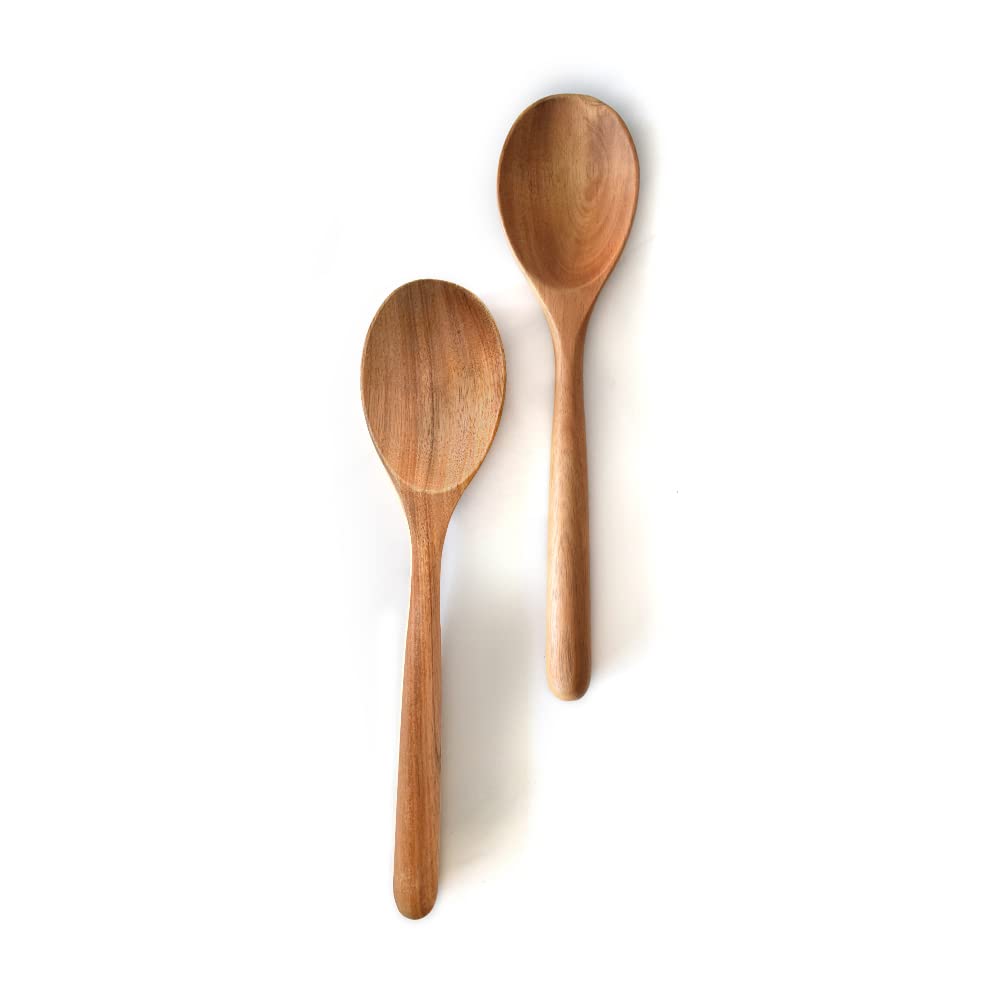 Wooden Spoons For Cooking, Wood Spoon Set Of 2, Kitchen Serving Ladle Scoop Utensil, Heat Resistant Nonstick Cookware Server Spo