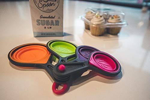 Collapsible Measuring Cups And Measuring Spoons | Portable Food Grade Silicone Measurement Cup Set For Liquid & Dry Food | Bakin