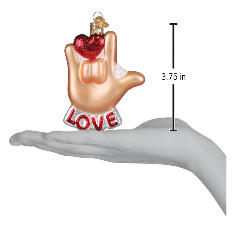 Old World Christmas Love Sign Language Glass Blown Ornament for Christmas Tree, Handcrafted Holiday Decoration, Valentines Day C