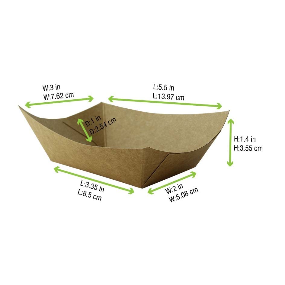 Packnwood 210Bqkeat2 - Kraft Brown Paper Food - Brown Paper Food Boat - Food Boats Disposable Bulk - Eco Friendly Food Boat - Di