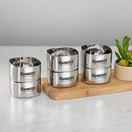 Sumeet Heavy Gauge Stainless Steel Square Bowl/Wati/Katori With Mirror Finish  8Cm Dia, Set Of 6Pc, 250Ml Each, Silver