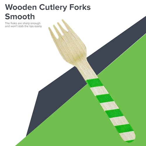 Perfect Stix Red And Green Striped Wooden Printed Forks. Pack Of 50 Printed Forks In Red And Green. 6 Inches In Length.Eco-Frien