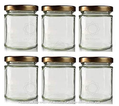 Home Stuffs Glass Small Containers Set Of 6 Masala And Spices Storage Jars For Kitchen, Refrigerator | Round Shape Glass Bottle 