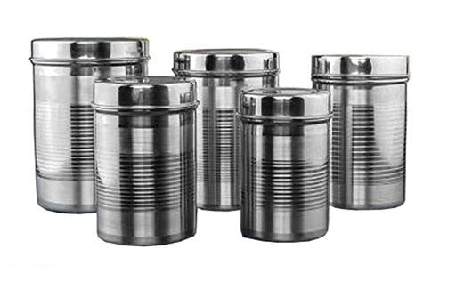 Daintree Stainless Steel Storage Box Drum With Lid Cereal Spices Pulses Containers (5 Containers) (800Ml, 1000Ml, 1250Ml, 1850Ml