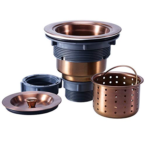 Kone 3/1-2 Inch Sink Drain Assembly Antique Copper Kitchen Sink Drain Kit Copper Stainless Steel Sink Basket Strainer Rubber Sto