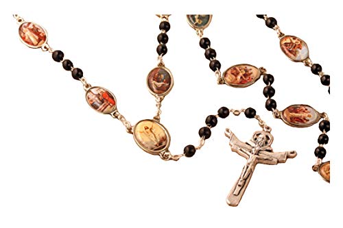 Stations of the Cross Rosary Chaplet Black Wood Beads Imported From Italy Beautiful Large 24 Rosary