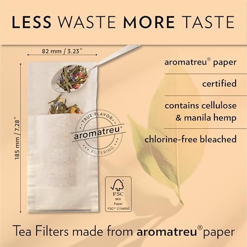 Finum Disposable Paper Tea Filter Bags For Loose Tea, White, Large, 100 Count