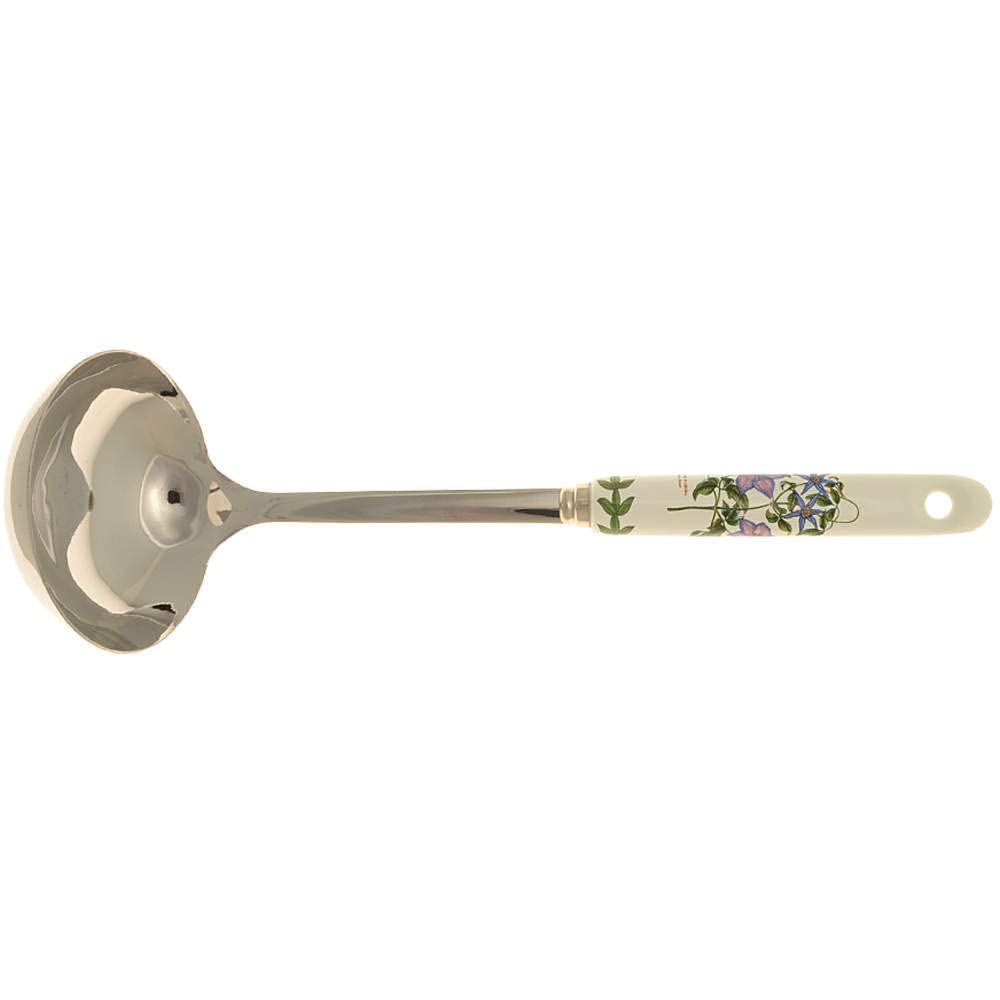 Portmeirion Botanic Garden 12'' Soup Landle, Clematis Motif - Porcelain Handle & Stainless Steel, Chip-Resistant Glaze - Ideal K