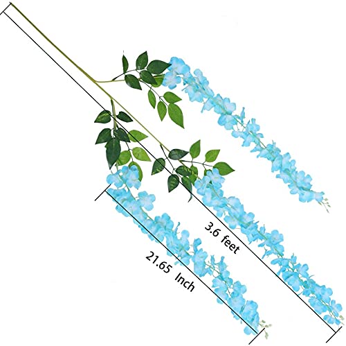 Mundeya Artificial Hanging Wisteria Flower Vine, Sky Blue - Pack Of 6