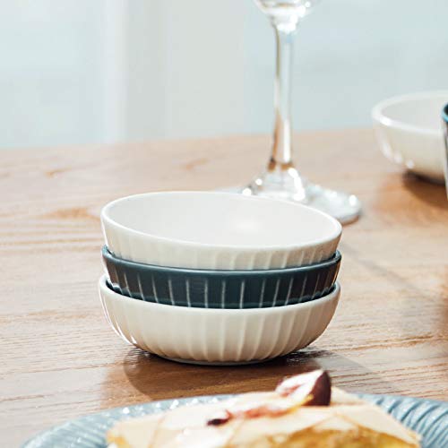 Sizikato 4Pcs Retro Striped Embossed Ceramic Soy Sauce Dipping Bowls Side Dishes For Snack Sushi Fruit Appetizer Dessert. 4 Inch