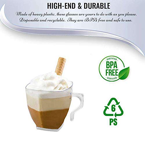 Kaya Elegant Clear Square Plastic Coffee Mugs (8 oz., Pack of 8) - Sturdy, Convenient & Stylish Drinkware - Perfect for Celebrat
