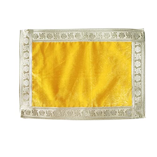 Shoppersduniya Multipurpose Yellow Velvet Aasan for Puja Cloth Mat Mandir, Temple, Home, Office, Base, Chowki, Slab