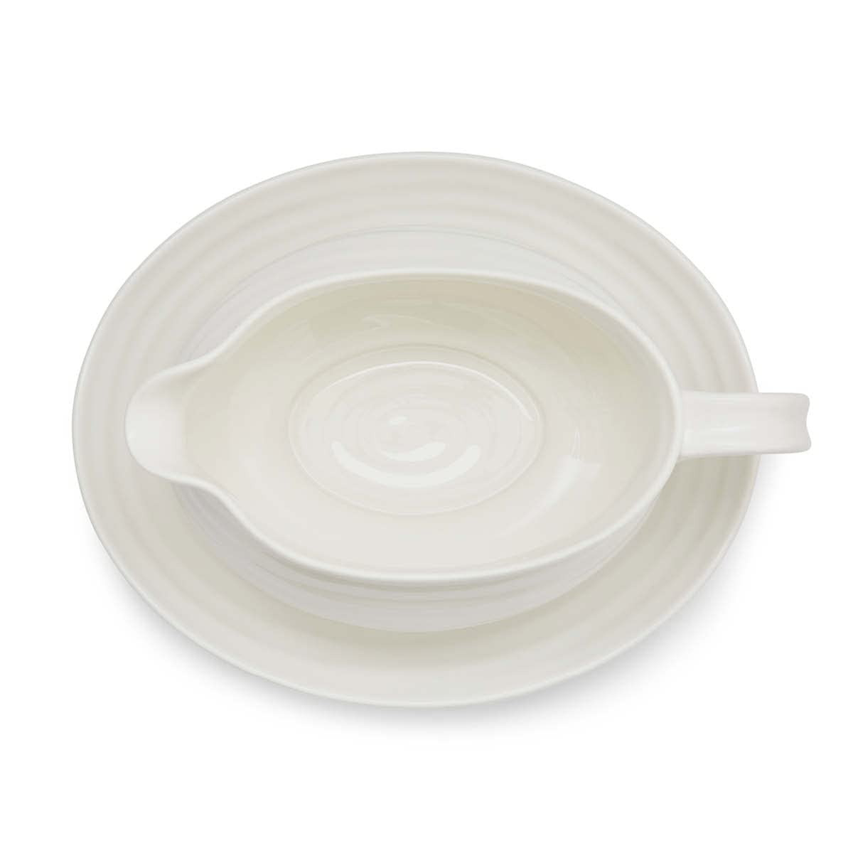 Portmeirion Sophie Conran White Gravy Boat And Stand | 24 Oz Sauce Boat For Gravy, Sauces, And Salad Dressings | Made From Fine