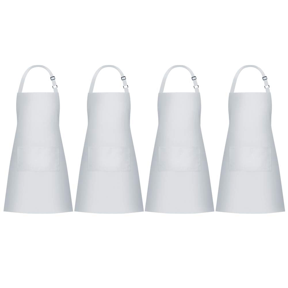 Jubatus 4 Pack Bib Aprons With 2 Pockets Cooking Chef Kitchen Apron For Women Men, White