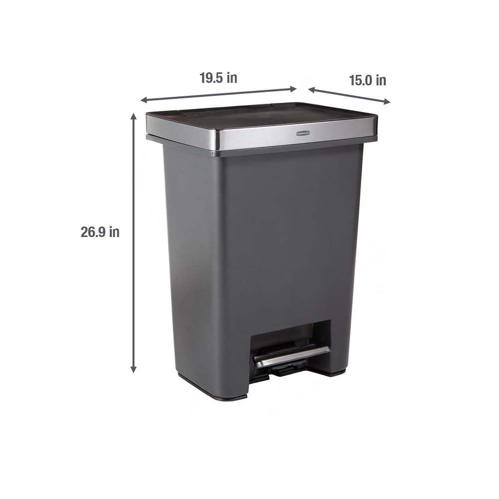 Rubbermaid Premier High-Capacity Step-On Trash Can, 19 Gallon, Single Or Dual Stream Trash Or Recycling, Charcoal, Stainless-Ste