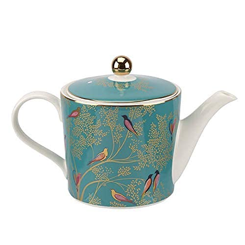 Portmeirion Sara Miller London Chelsea Collection 2 Pint Teapot | Green Teapot For Serving Tea And Coffee | Colorful Birds Desig