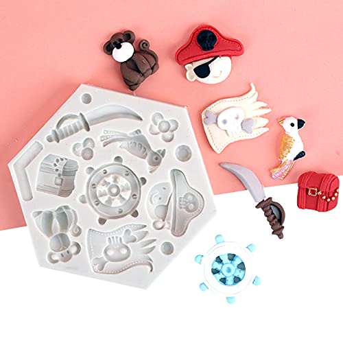 Pirate Theme Treasure Chest Pirate Flag Monkey Parrot Silicone Molds For Diy Fondant Candy Making Chocolate Mold Desserts Ice Cu