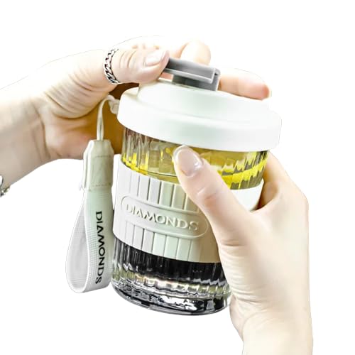 KiKiluxxa Glass Fruit Juice Milk Mug with Lid and Travel Clip Holder370mlPack of 1  Glass Green Tea and Coffee Sipper Tumbler
