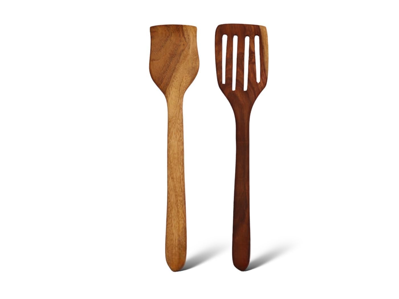 Wooden Kitchen Tools Set, Spatula, Ladle And Slotted Turner, NonStick, 30.48 Cm, (Set Of 2)