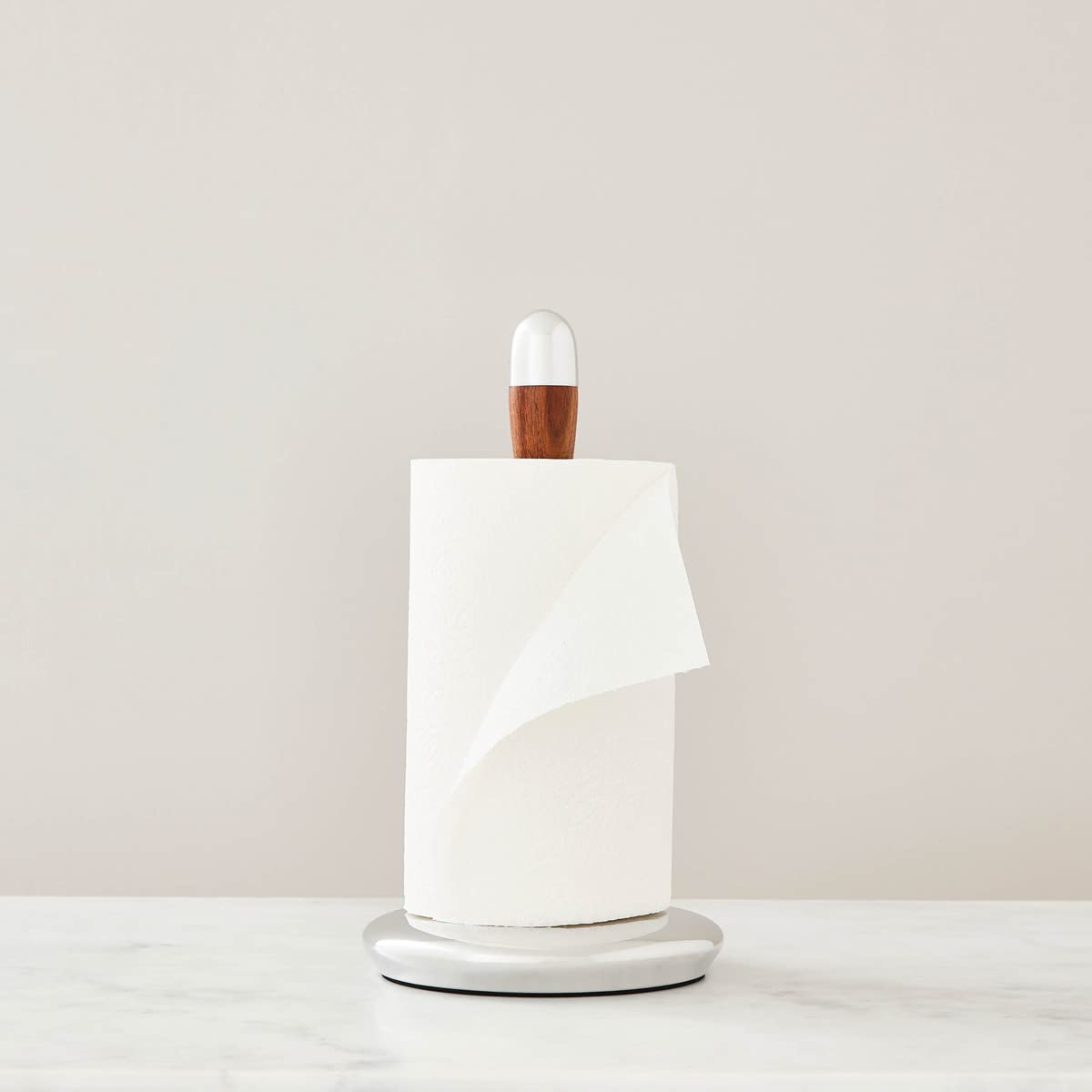 Nambe Curvo Paper Towel Holder | Wooden Paper Towel Stand For Countertop | Kitchen Roll Holder With Weighted Base | Made Of Acac