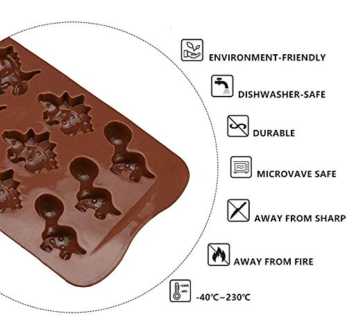 Dinosaur Shaped Silicone Chocolate Mold 3Pcs 12-Cavity Non-Stick Reusable Candy Jelly Gummy Cookie Ice Cube Tray Mould