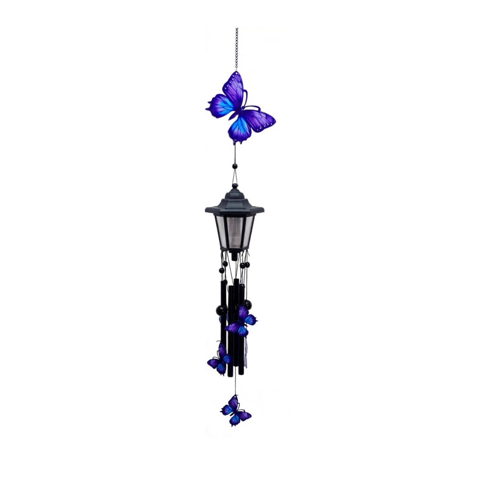 Enakshi Dangling Solar Lantern Wind Chime Vertical Solar Hanging Light Chime Decorative Led Hanging Decor, Blue, Butterfly|Home 