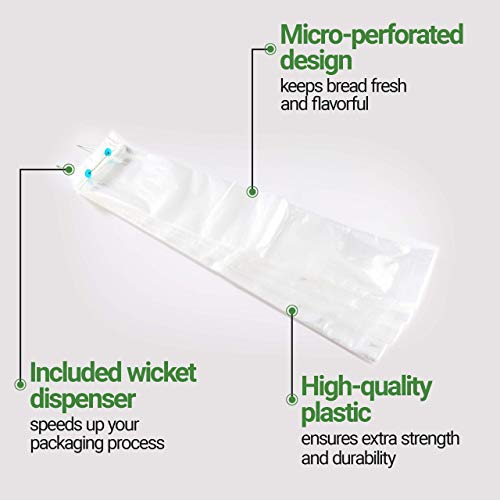 Restaurantware Bag Tek 28 Inch X 6 Inch Bread Bags 250 With Wicket Dispenser Bread Loaf Bags - Micro Perforated Freezer Safe Cle