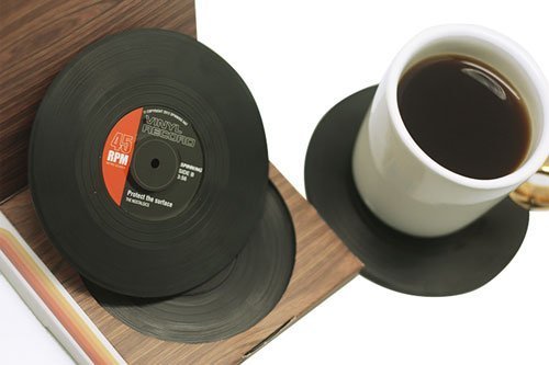 Gift Republic Retro Vinyl Coasters, Cool Drinks Coasters, Great Housewarming Gift, Music Lovers Gift Idea