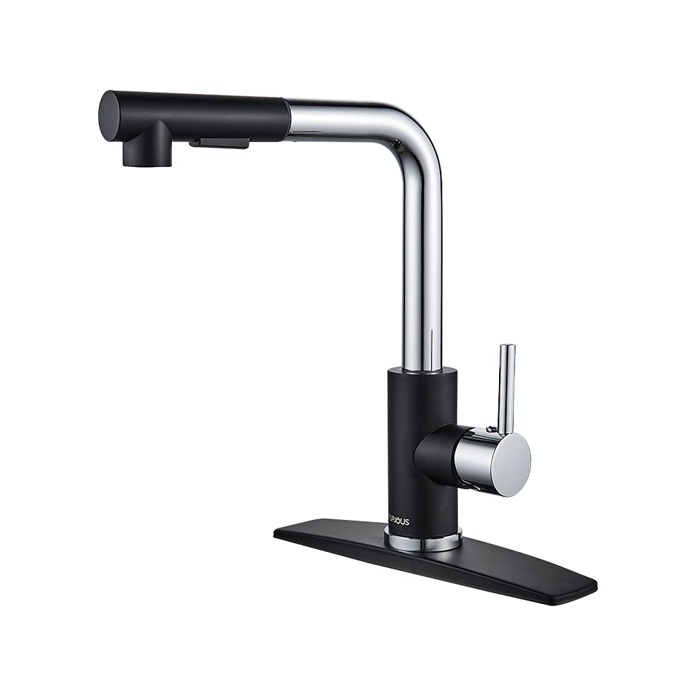 Forious Kitchen Sink Faucet, Pull Down Kitchen Faucet, Black And Chrome Kitchen Faucets With Pull Out Sprayer Stainless Steel Si
