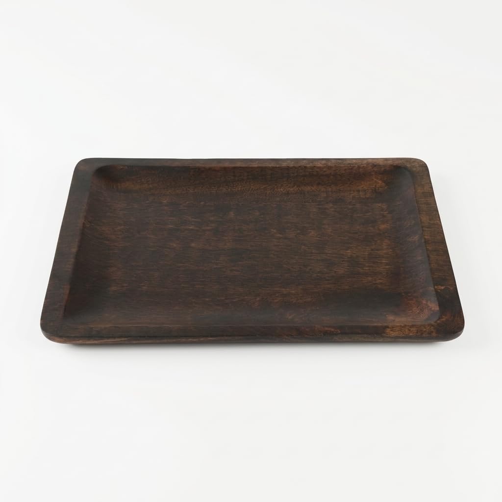 Dark Wood Plain Small Rectangular Serving Tray | Compact Multipurpose Wooden Tray For Tea, Coffee & Snacks | Minimalist Design O