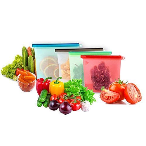 Shreejiih Silicone Reusable Food Storage Bag, EcoFriendly Food Wraps Airtight Seal Food Preservation Leakproof Ziplock Bags For