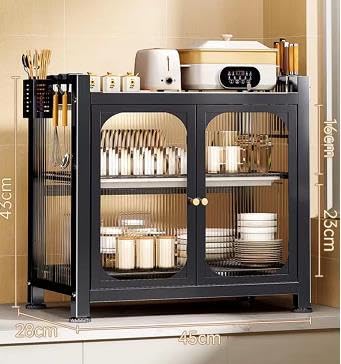 Swabs Kitchen Storage Rack Drain Dishware Storage Rack With Door With Drain Tray | Stainless Steel 2 Layer Utility Double Design