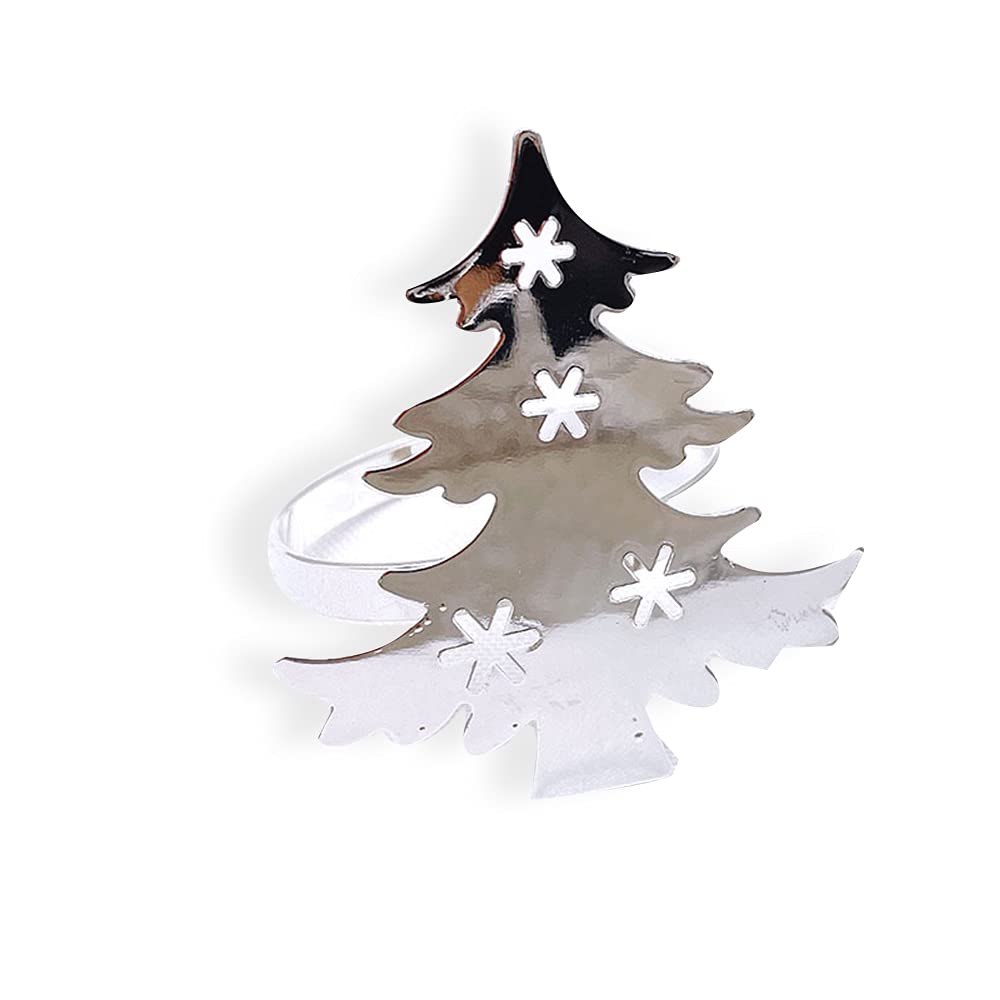 Qtkj Set Of 12 Cute Christmas Tree Napkin Rings With Hollowed Out Snowflake, Metal Napkin Buckles Holder For Christmas, Wedding,