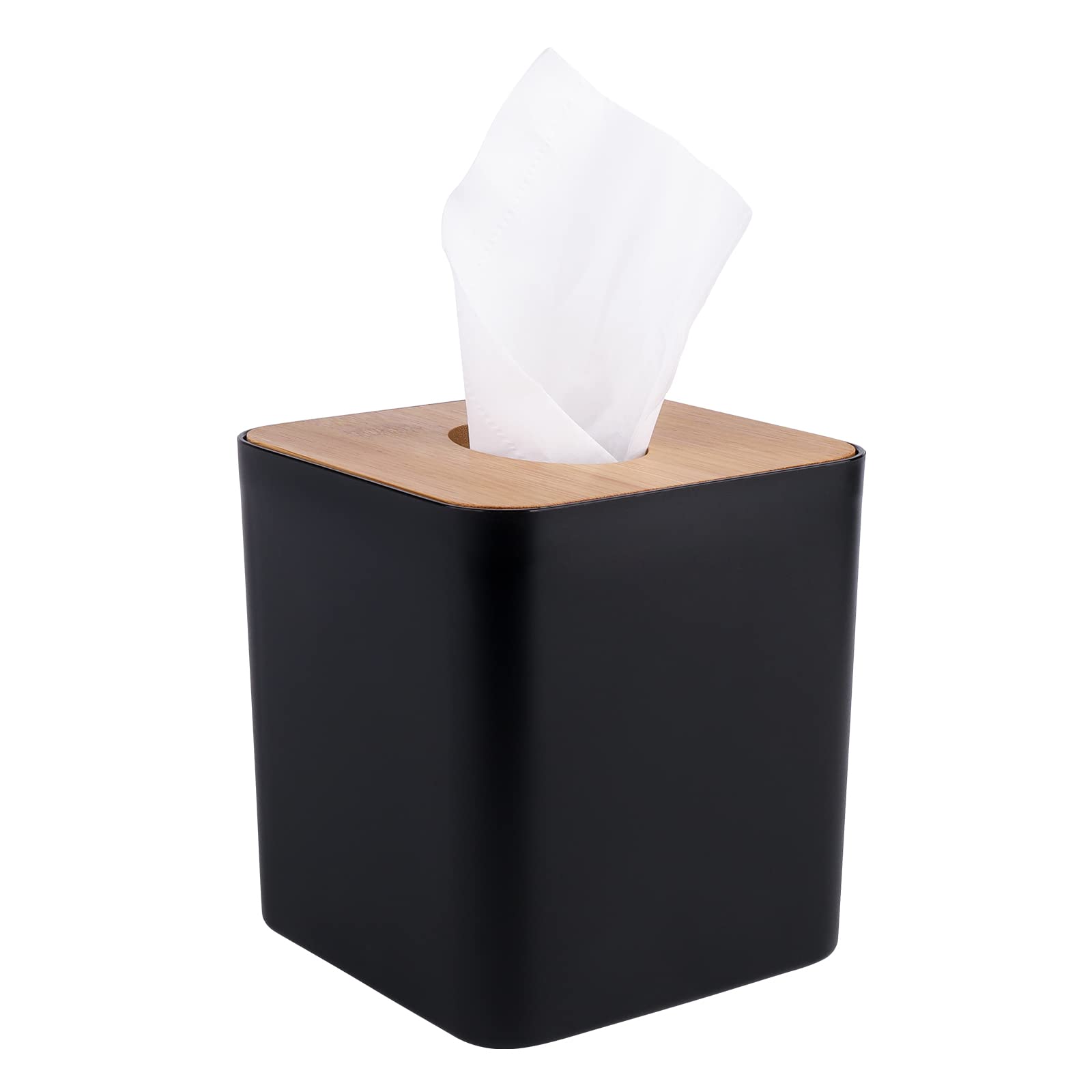 Tissue Box Cover,Tissue Holders,Tissue Box Holder For Bathrooms,Bamboo Cover Plate,Home And Office,5 * 5 * 5.4In (Black)
