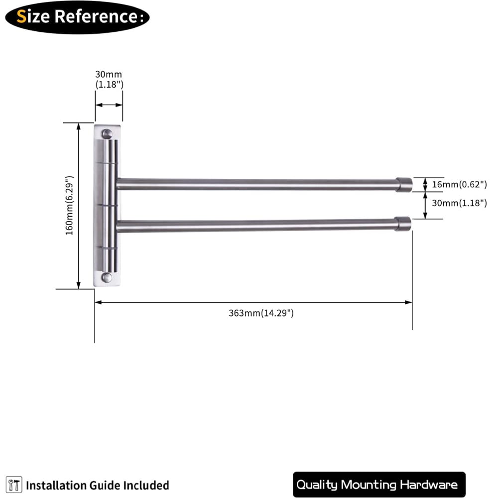 GERZWY Bathroom Swing Arm Towel Bars 2-Arm Wall Mount Stainless Steel Bath Towel Rack Hanger Towel Holder Organizer Brushed Finish