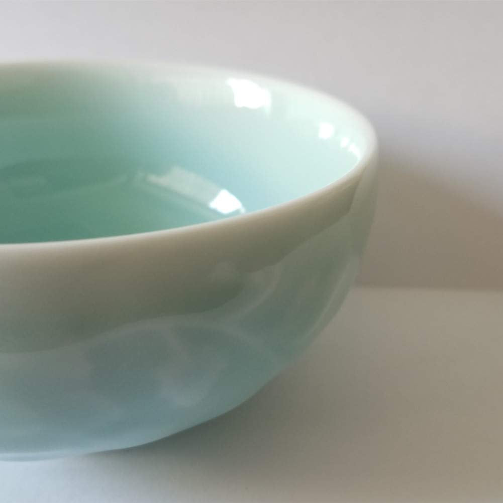 Chinese Rice Bowl 10Oz Celadon Dinnerware Engraved Peony 4.5Inch Porcelain(1, Sky Blue)