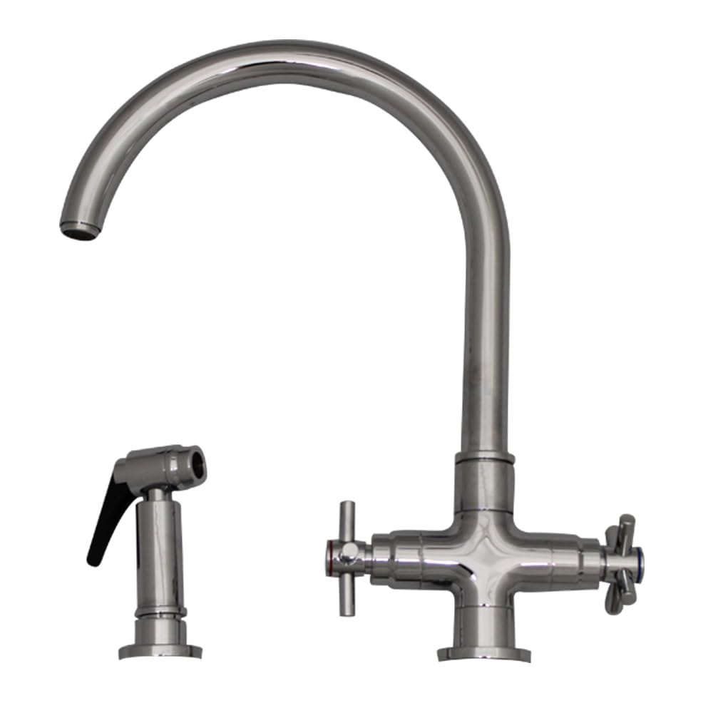 Luxe Dual Handle Faucet With Gooseneck Swivel Spout, Cross Style Handles And Solid Brass Side Spray - Polished Chrome