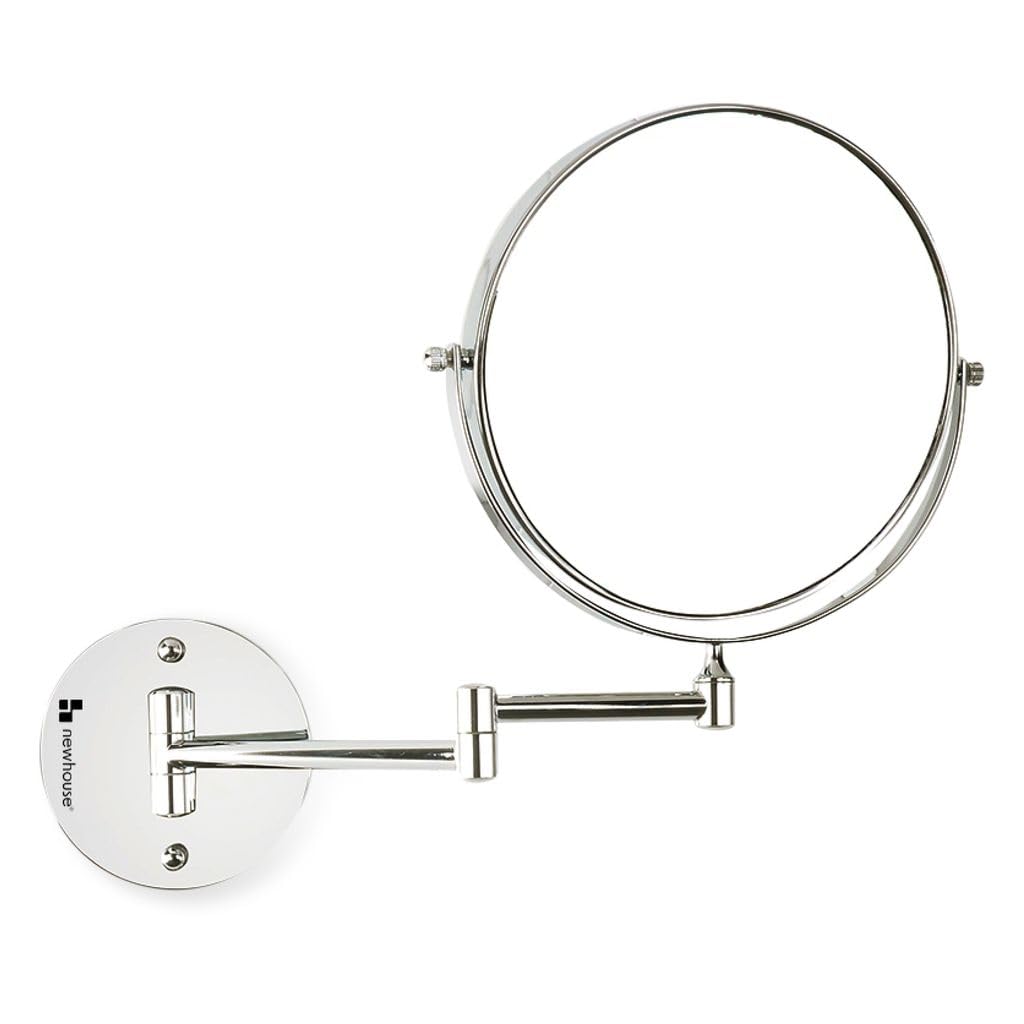 Newhouse Chrome Magnifying Mirror NHMM-001, Swivel Wall Mirror with 1x/5x Zoom, Ideal for Makeup Mirror or Small Vanity Bathroom
