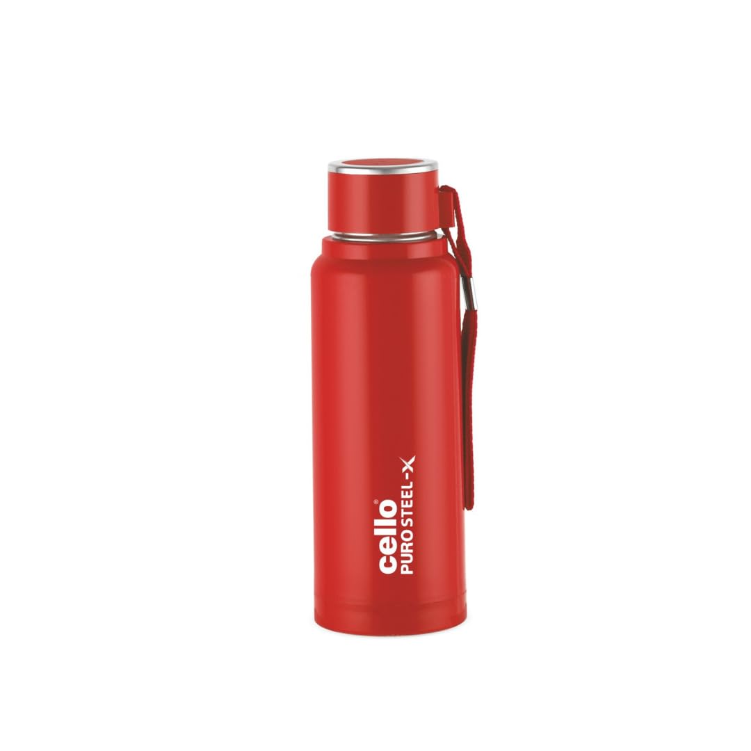 Cello Puro Steel-X Benz Pu Insulated Water Bottle 410Ml, Red | Bpa Free, Leakproof, Isi Certified | Hot & Cold Bottle For Gym, O