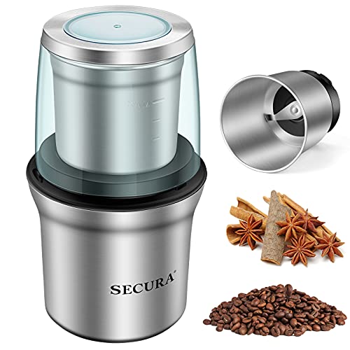 Secura Coffee Grinder Electric, 2.5Oz/75G Large Capacity Spice Grinder Electric, Coffee Bean Grinder With 1 Stainless Steel Blad