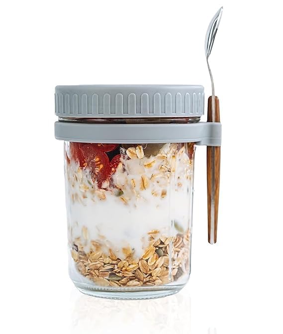 Casadelight Oat Container With Lid And Spoon Jar Set Large Airtight Oatmeal Container With Measure Marks Cereal, Milk, Vegetable