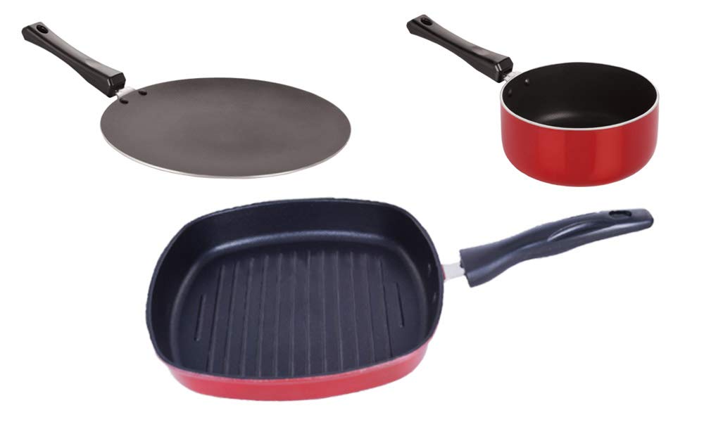 Nirlon Non Stick Aluminium Cookware Essential Gift Set Of 3 Pieces With Bakelite Handle(Ct11_Sp(M)_Gp24)