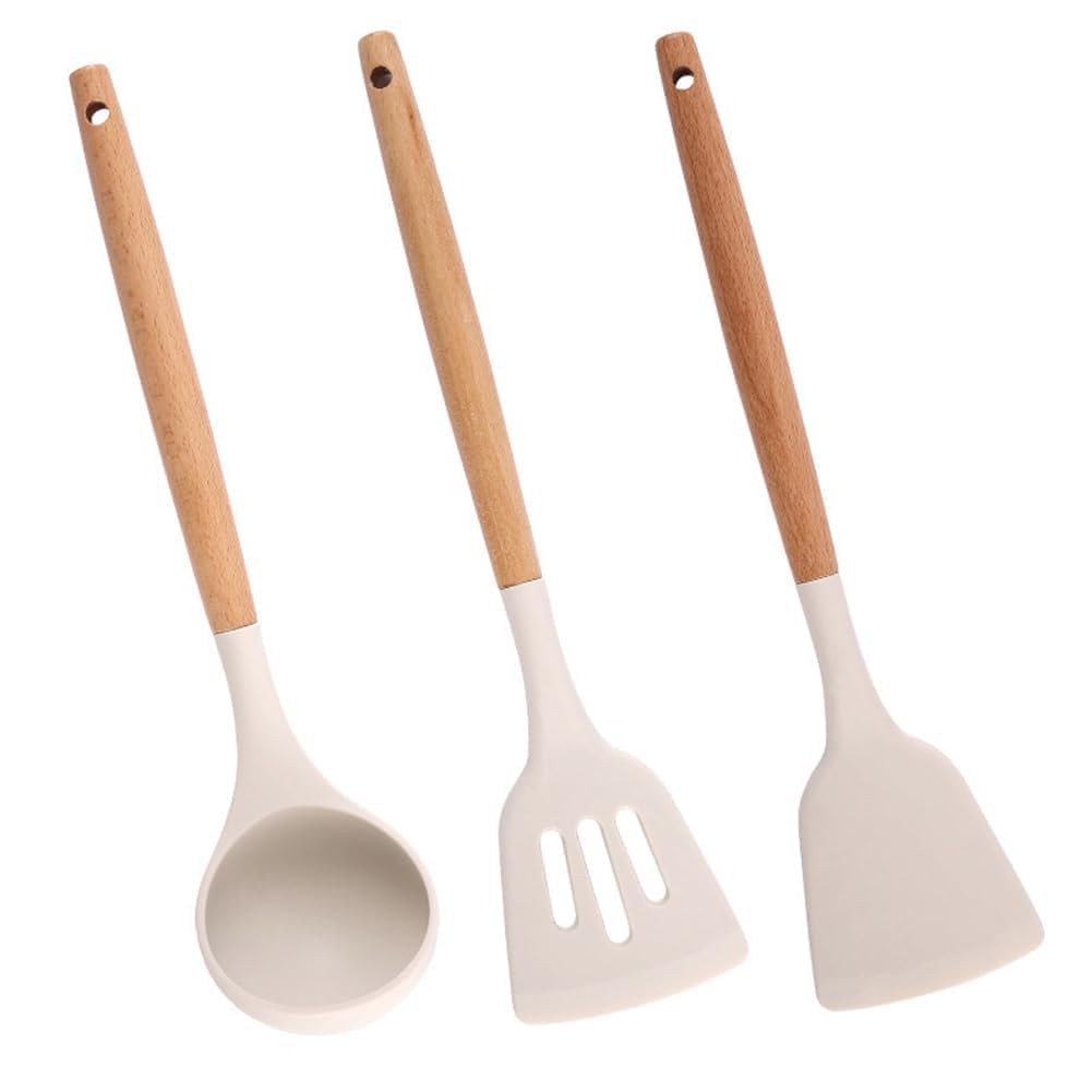 3Piece Silicone Spatula Set With Wooden Handles | HeatResistant Cooking & Mixing Spatulas For NonStick Pans, Baking & Everyda