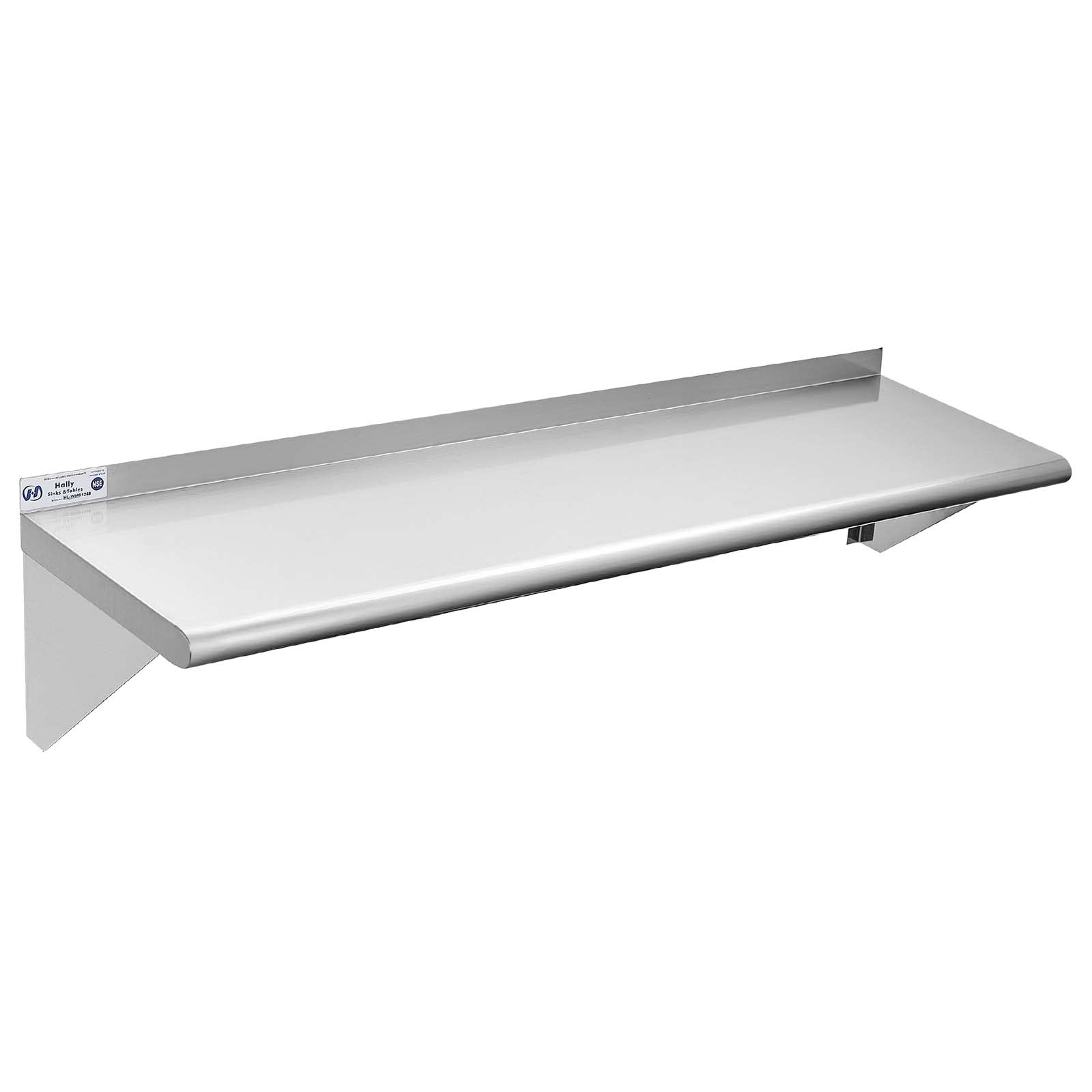 Hally Stainless Steel Shelf 12 x 48 Inches 280 lb, NSF Commercial Wall Mount Floating Shelving for Restaurant, Kitchen, Home and