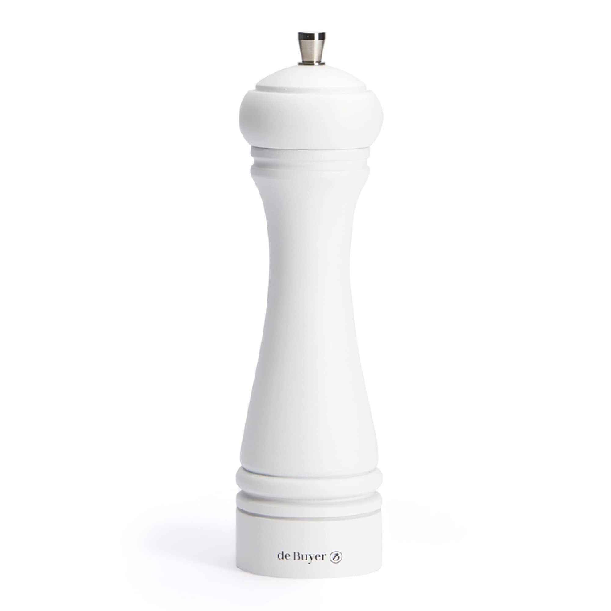 De Buyer Java Salt Mill, Matte White - 10    - Stainless Steel & Beechwood - Includes Knob To Adjust Grind Size - Corrosion Resi