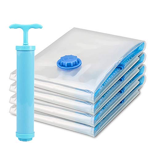 Inkulture Vacuum Storage Reusable Ziplock Smart Space Saver Bags (Pack Of 5) Small (40 Cm X 60 Cm) Color Clear With Hand Pump Fo