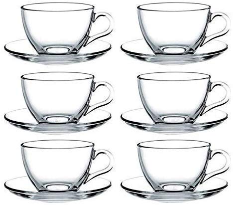 Dikuji Enterprise New Superb Crystal Clear Roma Solid Glass Tea Cup With Saucer, Tea Mugs With Handle, 150 Ml, Hot Or Cold Drink