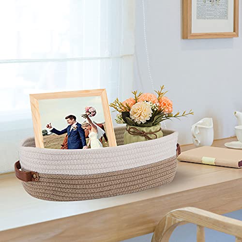 Oradrem Cotton Rope Bathroom Decor Basket Toilet Paper Holder Basket Farmhouse Home Decor Organizing Baskets 13 ''x5.9 ''x4 '' Brown Stitching White