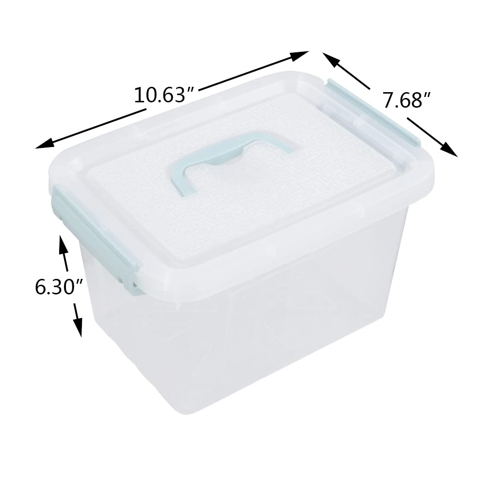 Pekky Plastic Storage Bin With Handle, Clear Latching Tote, 6 Quart, 6 Packs
